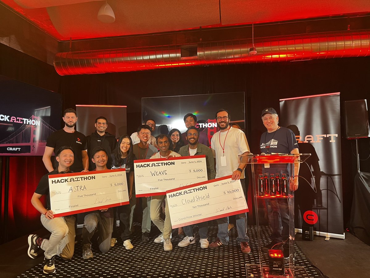 Craft’s second AI Hackathon is a wrap. This one was focused on focused on AI agents. Thanks to all the hackers, our judges <a href="/pirroh/">Michele Catasta</a> <a href="/beyang/">Beyang</a> <a href="/joaomdmoura/">João Moura</a> <a href="/pritopian/">Priyaa</a> <a href="/nataliestaud/">nataliestaud</a> <a href="/ankrgyl/">Ankur Goyal</a>, guest speaker @scottwu46 and our winners CloudShield, Weave and Astra.
