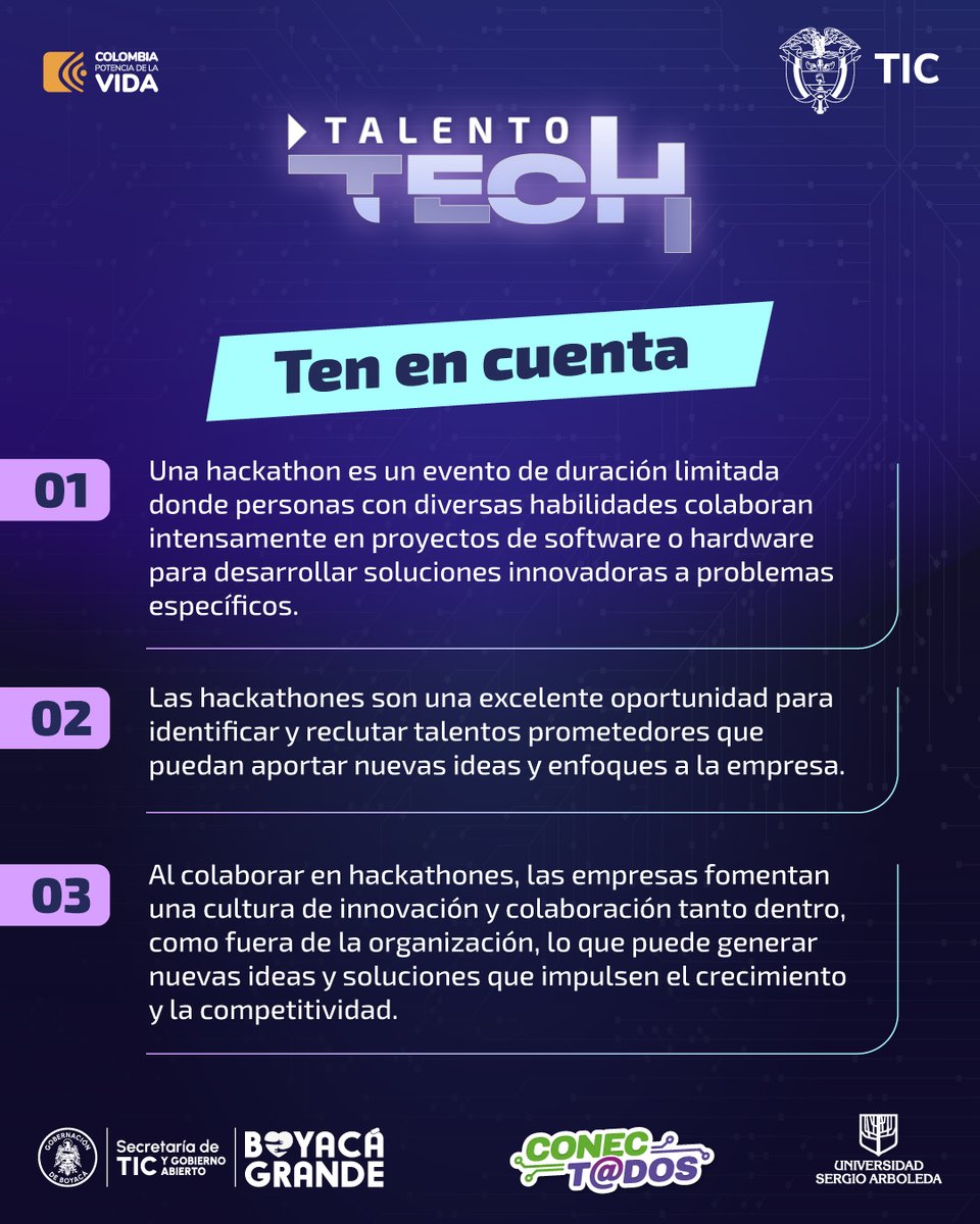 SecTICBoyaca's tweet photo. Desde la Secretaría TIC y Gobierno Abierto de la #BoyacáGrande, con apoyo del #MinTIC, queremos identificar los retos puntuales de las empresas de nuestro departamento a través de #Hackathones.

Participa en: ⤵️
https://t.co/cPAGp0DsVJ. https://t.co/yjgK4w7ZlV