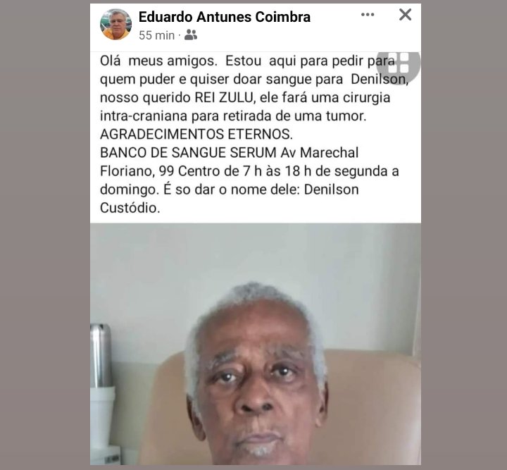 PanoramaTri's tweet photo. DENILSON REI ZULU Símbolo do Fluminense nas décadas de 1960 e 1970, Denilson honrou as cores do clube e merece nossa ajuda. Precisa de doações de sangue. Av. Marechal Floriano, 99, Centro, das 07 às 18 horas. Colabore. Divulgue. https://t.co/96ARP3eNGe