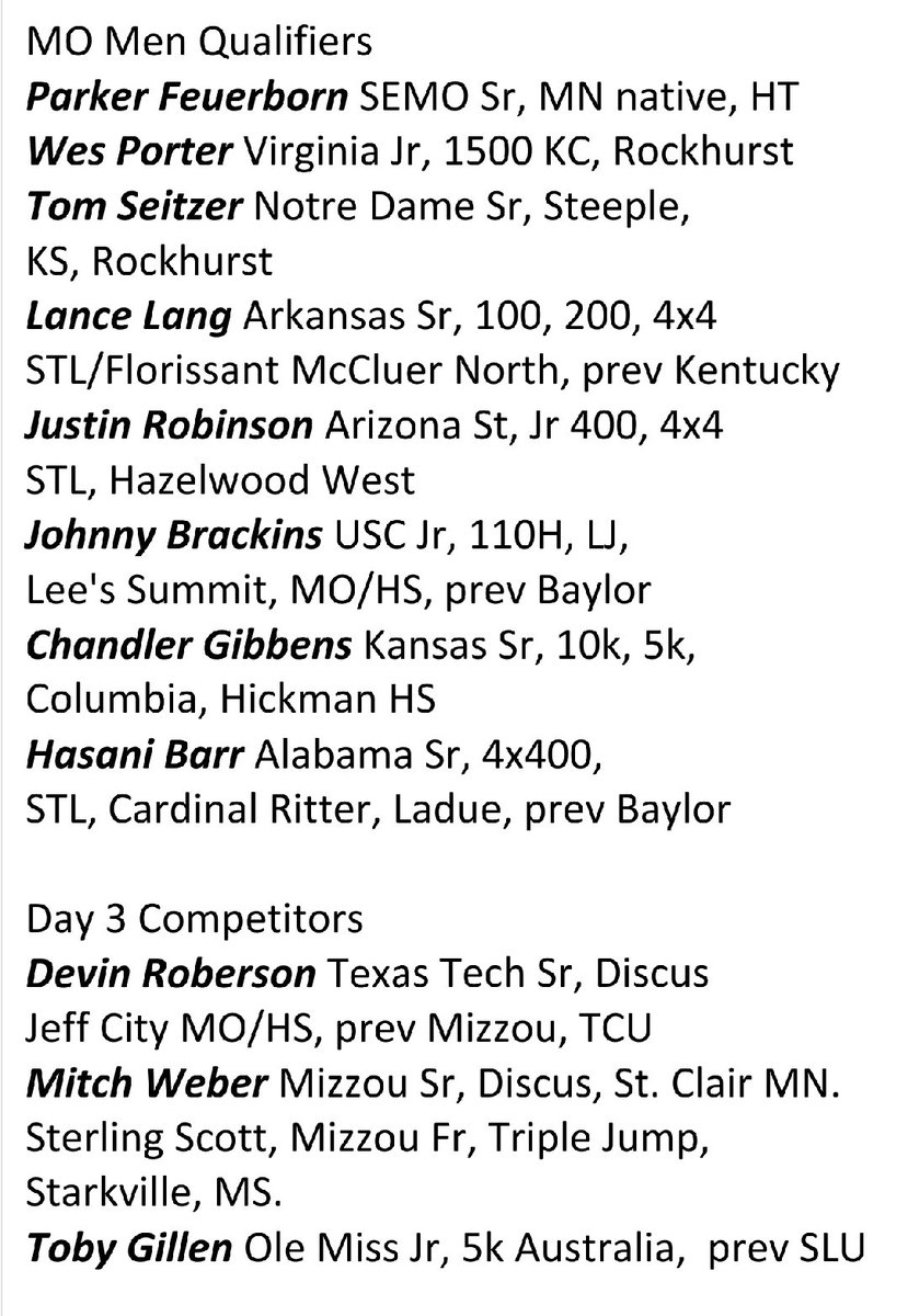 MOTrackFanatic's tweet photo. The 2024 #NCAATF #D1TFChamps are underway in Eugene, OR, 2 hrs behind MO CT Zone. @SEMOXCTF's P. Feuerborn got #TeamMO started w 1st-Team AA 🏆 8th pl fin in HT! Let's keep it going men!
#ShowMe #MOPride
📺 ESPN2/+
Results: https://t.co/bsF5M3Ve0L https://t.co/HWCmDzVPbJ