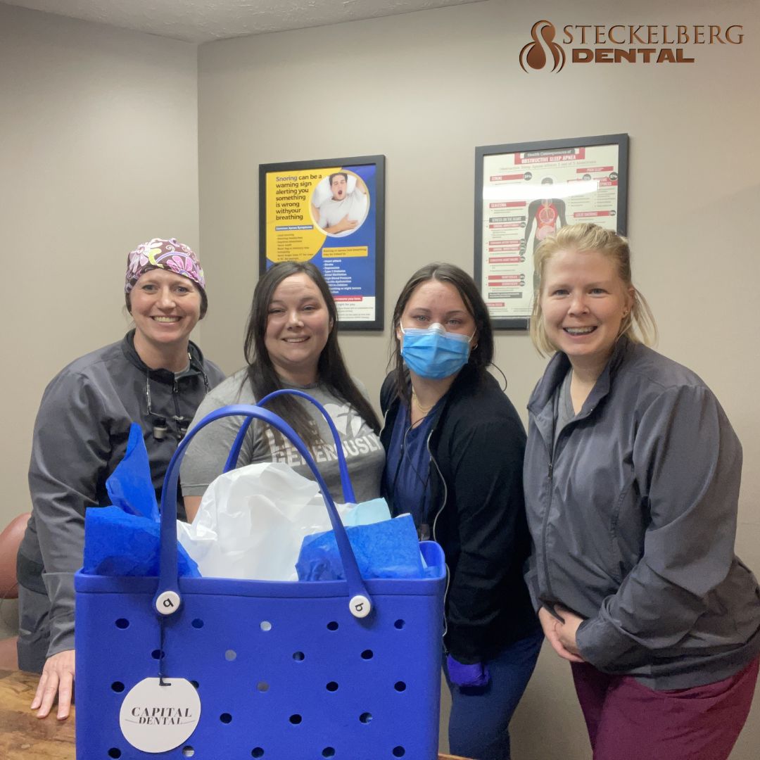 docmellie's tweet photo. We just had our day brightened when a gift bag full of fun stuff was dropped off today at our office. Thanks to our friends at Capital Dental for taking care of our patients with surgery needs and for these treats! #GiftBag #treats #dentist #dentalcare #cosmeticdentist #stecke... https://t.co/1hGIZEB7fm