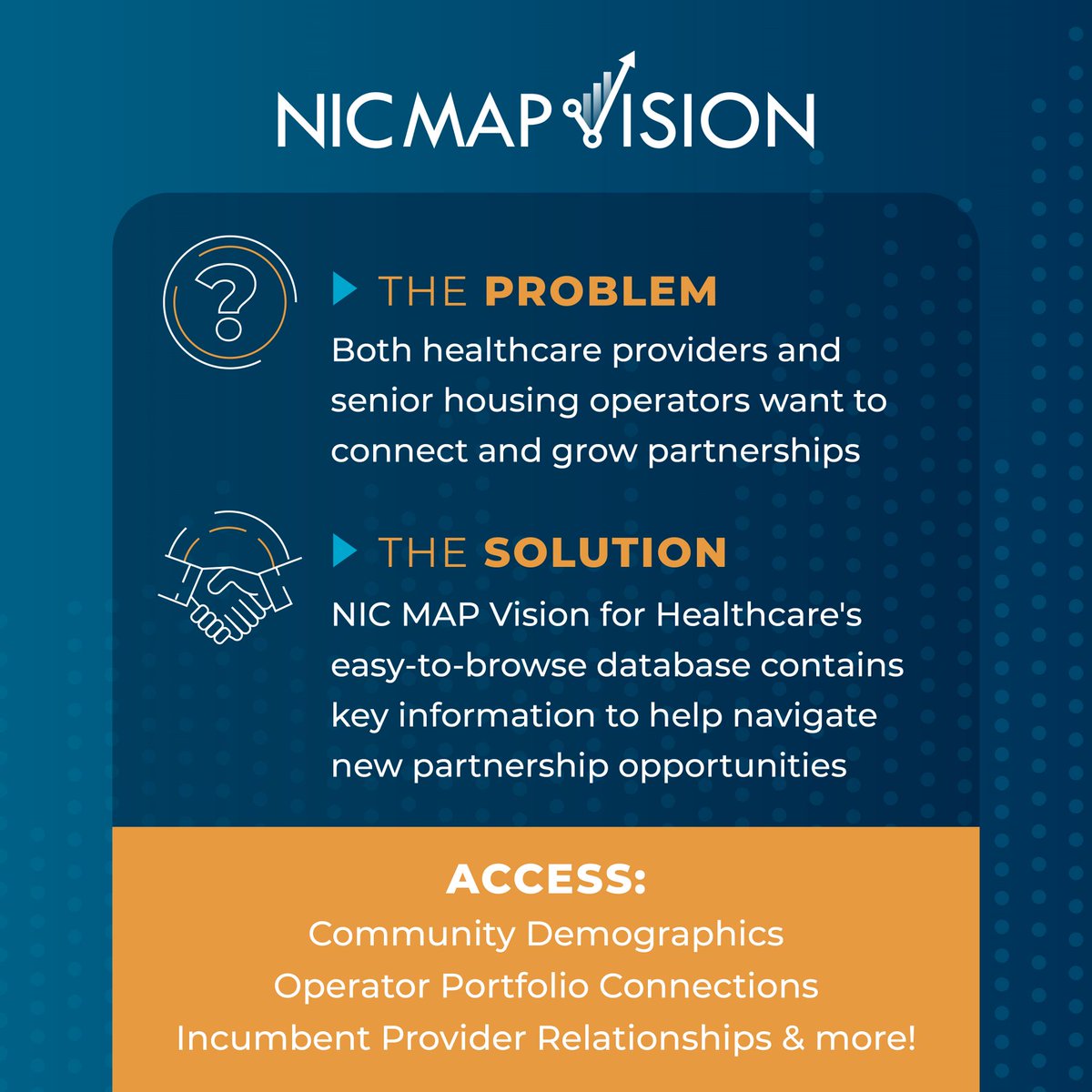 NIC_MAP's tweet image. Finding the right partners for your business is crucial! Our data is empowering healthcare providers and senior housing operators to connect and establish those essential relationships.
Discover more: okt.to/07o4al
#Healthcare #SeniorHousing #DataSolution