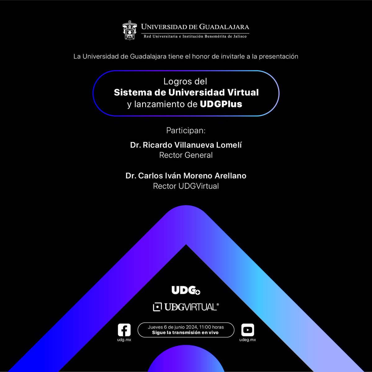 carlosivanmoren's tweet photo. No te pierdas detalle de la presentación de logros de #UDGVirtual y el lanzamiento de UDGPlus.

Nos transformamos para fortalecer la educación #online y el aprendizaje digital en @udg_oficial

📆6 de junio 

⏰11:00 h, Paraninfo Enrique Díaz de León

🔴Sigue la transmisión https://t.co/fYMtVWR9sb