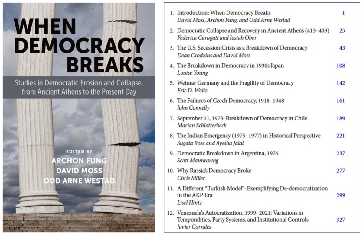 GerardoMunck's tweet photo. Este libro, editado por @Arfung David Moss y @OAWestad, ofrece análisis claros de “once episodios de ruptura democrática”. Los capítulos proporcionan mucha información útil y precisa sobre cada caso. Da mucho que pensar.

Descarga libre: https://t.co/LFG6JpwqCD https://t.co/4xE0GjHpOI