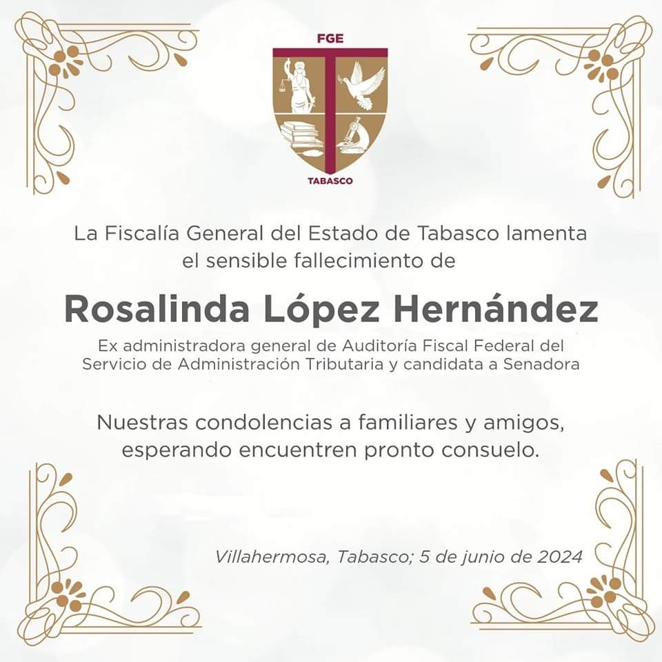 earzubide's tweet photo. Lamento profundamente el sensible fallecimiento de la senadora electa Rosalinda López Hernández.
Mis condolencias en este momento difícil para familiares y amigos.
@adan_augusto https://t.co/41xKOBDOne