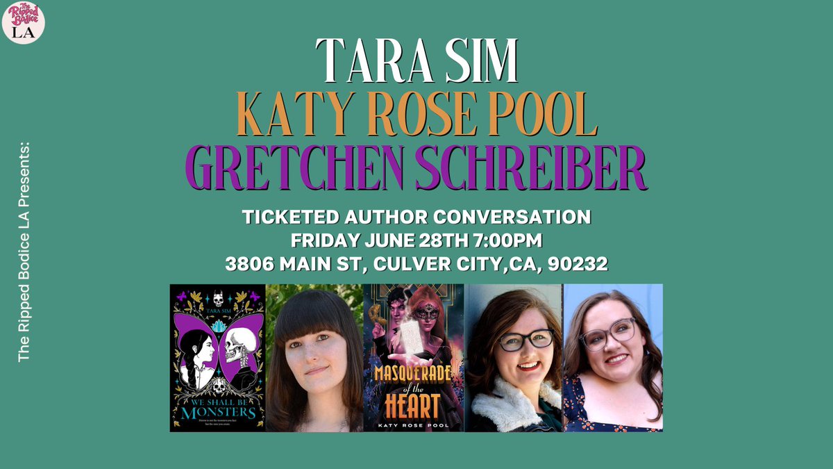 The Ripped Bodice (@therippedbodice) on Twitter photo Join Tara Sim and Katy Rose Pool as we celebrate the release of WE SHALL BE MONSTERS and MASQUERADE OF THE HEART on June 28th at 7pm with <a href="/GretchSchreiber/">Gretchen</a> at #TheRippedBodiceLA . ๐ค
๐๏ธTickets with a $20 store credit: therippedbodicela.com/events-and-ticโฆ
<a href="/KatyPool/">Katy Rose Pool ๐น๐ Buy GARDEN OF THE CURSED!</a> <a href="/EachStarAWorld/">Tara Sim ๐</a> Join Tara Sim and Katy Rose Pool as we celebrate the release of WE SHALL BE MONSTERS and MASQUERADE OF THE HEART on June 28th at 7pm with <a href="/GretchSchreiber/">Gretchen</a> at #TheRippedBodiceLA . ๐ค
๐๏ธTickets with a $20 store credit: therippedbodicela.com/events-and-ticโฆ
<a href="/KatyPool/">Katy Rose Pool ๐น๐ Buy GARDEN OF THE CURSED!</a> <a href="/EachStarAWorld/">Tara Sim ๐</a>