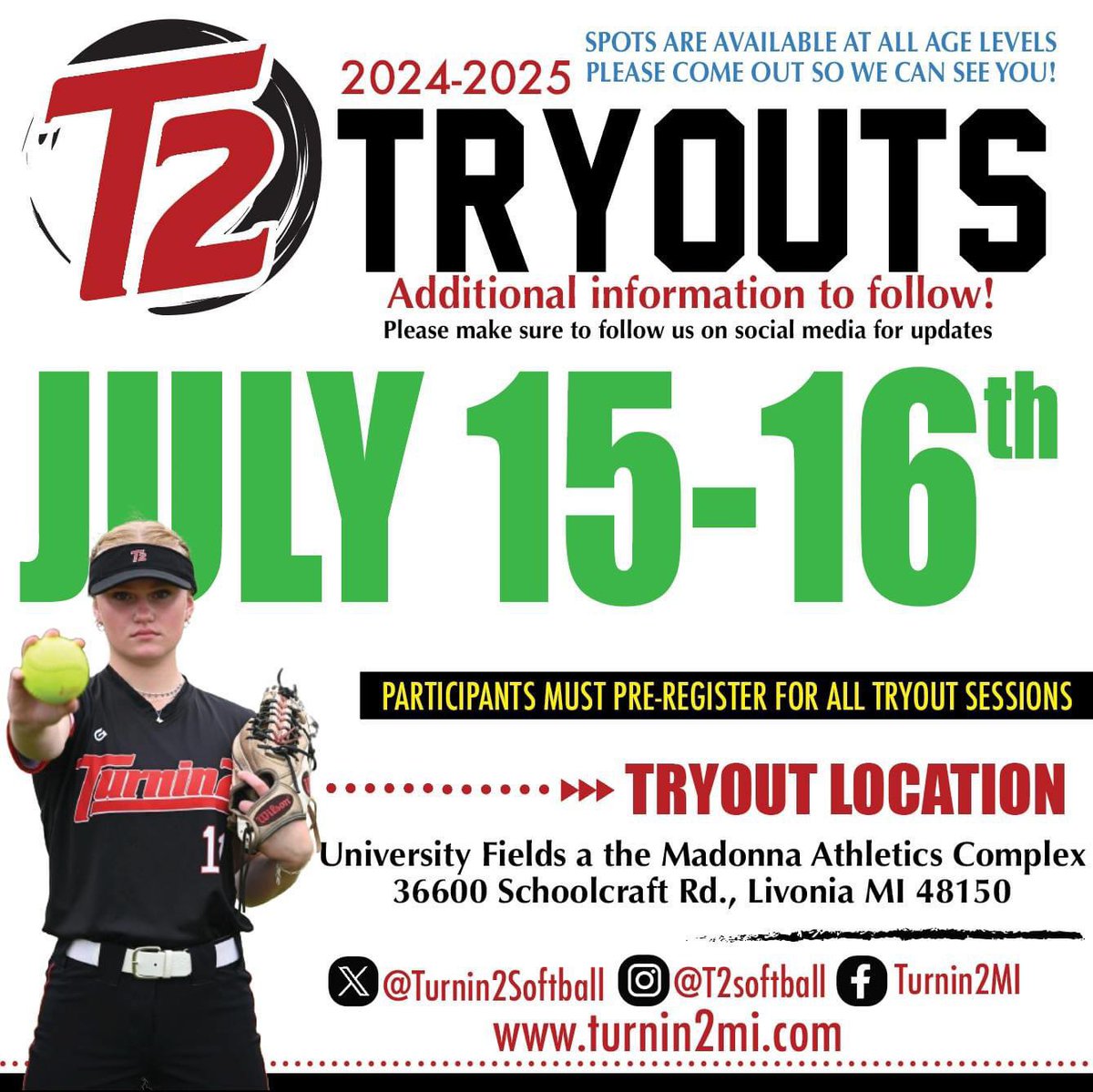 Turnin2Softball's tweet photo. Turnin2 Softball Tryouts will be July 15-16th!
Spots are available at all ages so please come out so we can see you
•
For more information and to pre-register please follow the link below.
https://t.co/9U2tB3pIpG https://t.co/M0dj2iBK7v