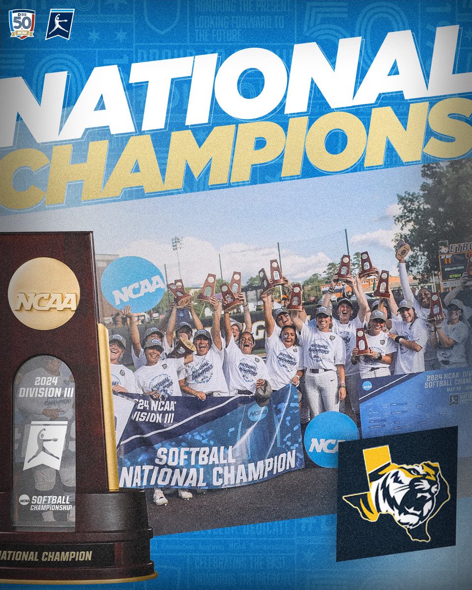 YOUR 2024 DIII SOFTBALL NATIONAL CHAMPIONS🏆‼️🥎

Congratulations to the East Texas Baptist University Tigers! 🐅

#D3sb | #WhyD3