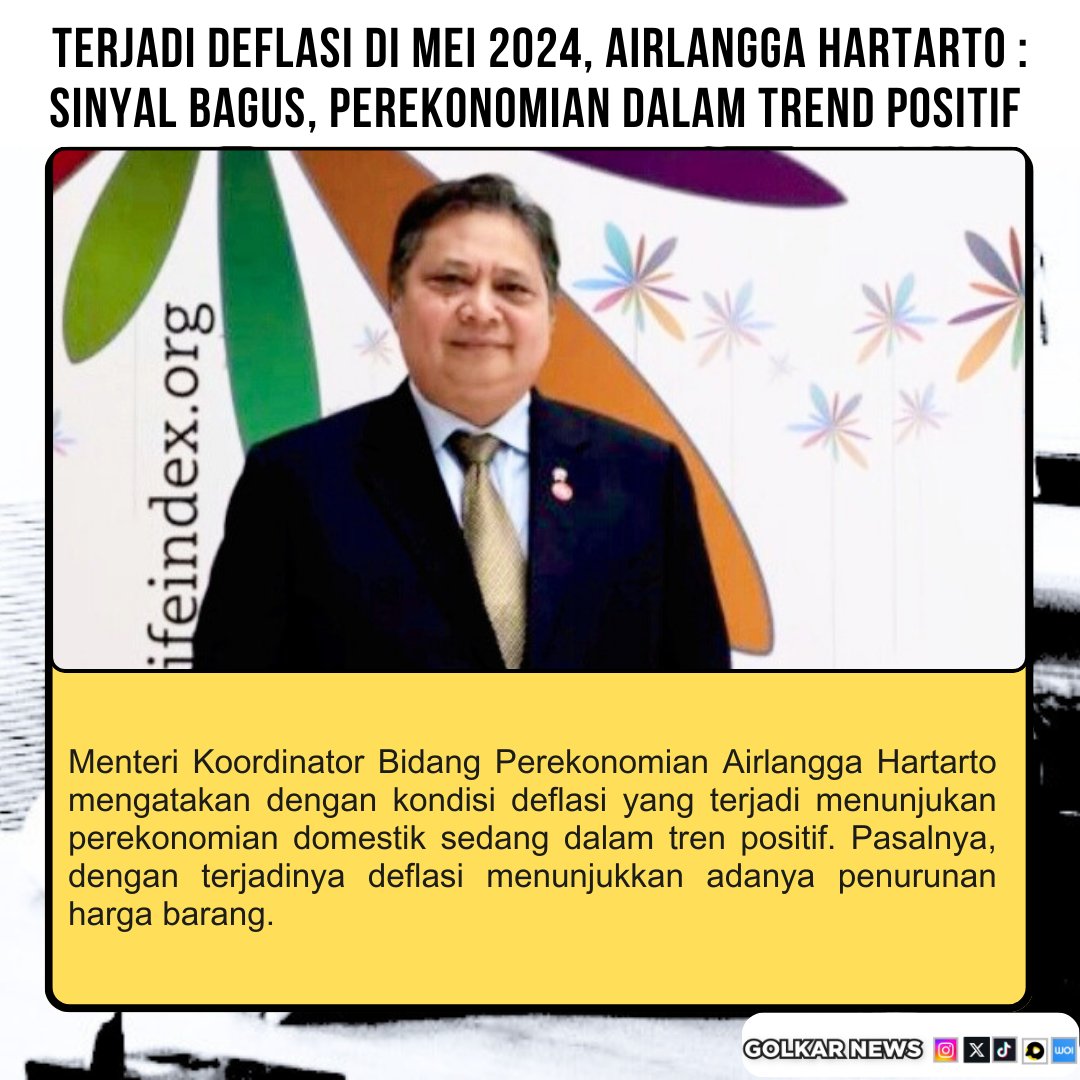 Terjadi Deflasi di Mei 2024, Airlangga Hartarto : Sinyal bagus, perekonomian dalam trend positif.

golkarpedia.com/terjadi-deflas…

#partaigolkar #golkarindonesia #golkarpedia
#airlanggahartarto #golkaronsosmed
#AirlanggaHartarto