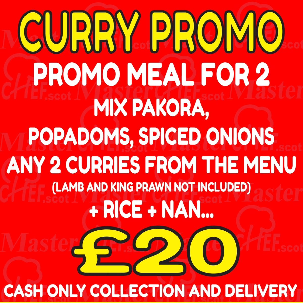 masterchef_scot's tweet image. CASH IS KING PROMO
Thursday Deals grab a munch from the sensational deals Collection or Delivery by calling the shop directly 01418807766 CASH ONLY DEALS  (when placing the order you will have to mention PROMO) T&amp;amp;C