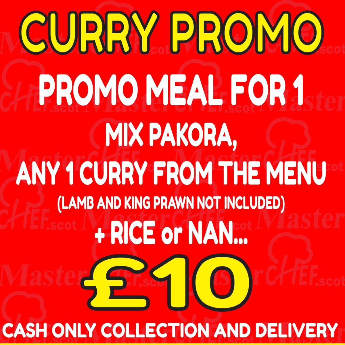 masterchef_scot's tweet image. CASH IS KING PROMO
Thursday Deals grab a munch from the sensational deals Collection or Delivery by calling the shop directly 01418807766 CASH ONLY DEALS  (when placing the order you will have to mention PROMO) T&amp;amp;C