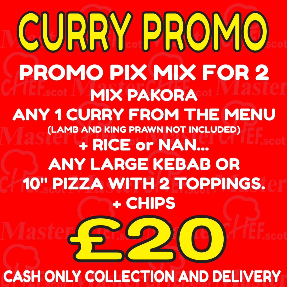 masterchef_scot's tweet image. CASH IS KING PROMO
Thursday Deals grab a munch from the sensational deals Collection or Delivery by calling the shop directly 01418807766 CASH ONLY DEALS  (when placing the order you will have to mention PROMO) T&amp;amp;C