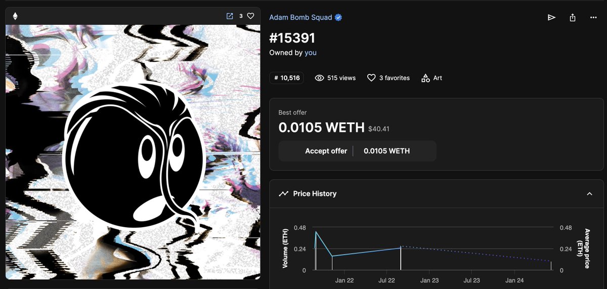 How it started 
<a href="/AdamBombSquad/">Adam Bomb Squad</a> owned by Bill Murray

How it's going
Now owned by meeeeeeeee!

#WhatAboutBomb? <a href="/projectvenkman/">Project Venkman</a> 

Check out the rest of Bill's NFT Vault Auction here: 
auction.billmurray.club