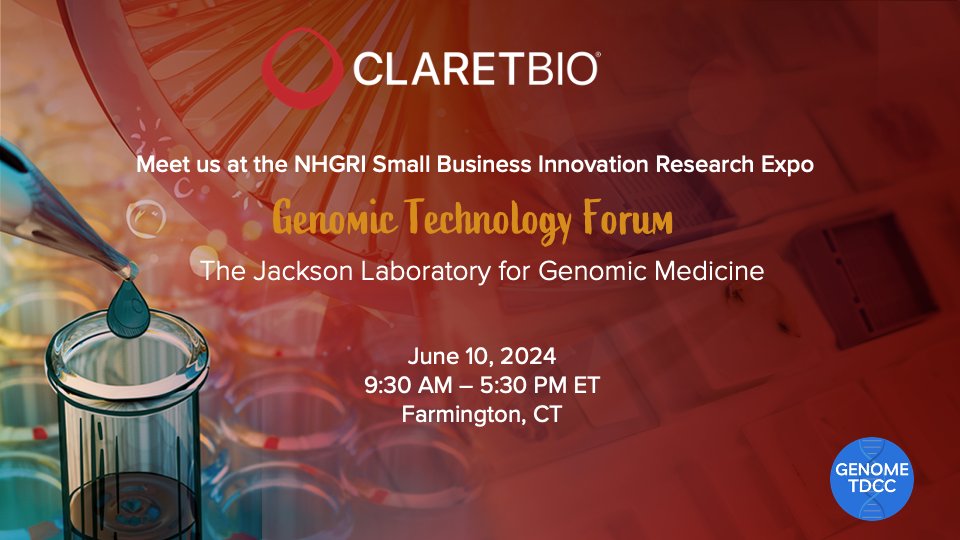 ClaretBio's tweet photo. From June 11-13th, Claret will be attending the @GenomeTDCC  conference for @genome_gov  grantees.

Stop by our table on June 10th to learn more about single-stranded NGS methods and its various applications. https://t.co/RM1LLXhVfM