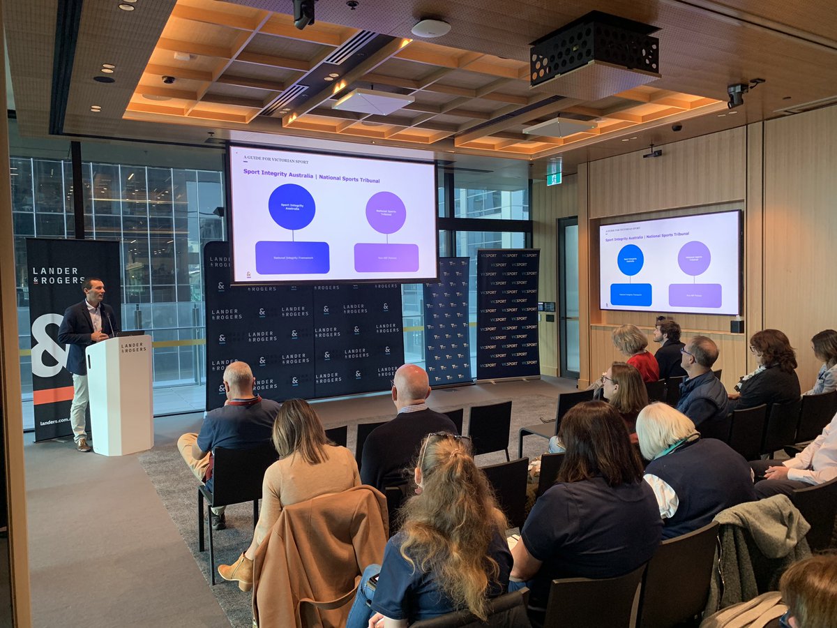 LisaHasker's tweet photo. Great to hear from Simon
Merritt from @LanderandRogers about Integrity today. Thanks to @sportandrecvic for support. https://t.co/JbL32lG009