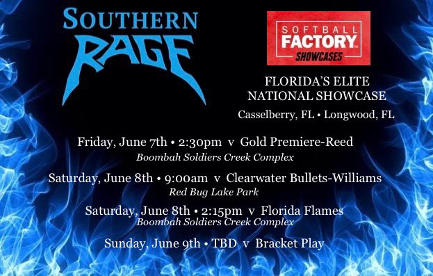 Southern Rage 16U (@southernragesb) on Twitter photo Looking forward to a great weekend at the <a href="/SoftballFactory/">Softball Factory</a> Showcase!
🥎🩵
#softball <a href="/USSSAFastpitch/">USSSA Fastpitch</a>
<a href="/ExtraInningSB/">EXTRA INNING SOFTBALL</a> <a href="/SoftbalAmerica/">Softball America</a> <a href="/SoftballClips/">Softball Clips</a> <a href="/SoftballRecruit/">Softball Recruit 🥎</a> <a href="/SoftballDown/">Down South Softball</a> <a href="/SBRRetweets/">Softball Recruiting Reposts</a> Looking forward to a great weekend at the <a href="/SoftballFactory/">Softball Factory</a> Showcase!
🥎🩵
#softball <a href="/USSSAFastpitch/">USSSA Fastpitch</a>
<a href="/ExtraInningSB/">EXTRA INNING SOFTBALL</a> <a href="/SoftbalAmerica/">Softball America</a> <a href="/SoftballClips/">Softball Clips</a> <a href="/SoftballRecruit/">Softball Recruit 🥎</a> <a href="/SoftballDown/">Down South Softball</a> <a href="/SBRRetweets/">Softball Recruiting Reposts</a>