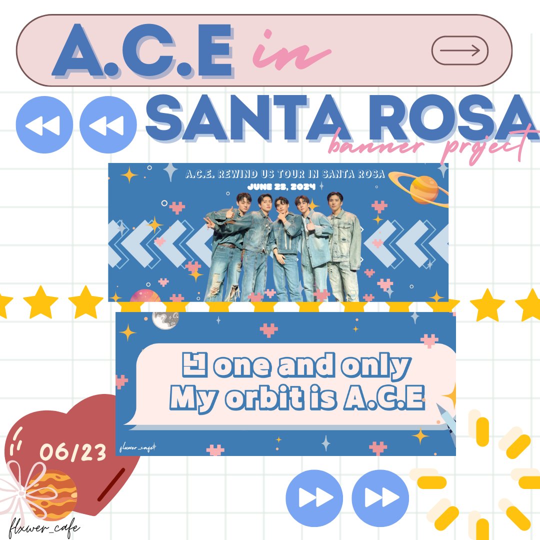 CHOICE!!

Now that it’s June, who else is excited for the Rewind Us Tour? ⏩⏩

Check out our banner project for the Santa Rosa stop!

Donations are welcome! Decals &amp; official album pcs will be included. Link in bio for more info!

#ACE#ACE_US_TOUR
#ACE_REWINDUS#ACEinSantaRosa