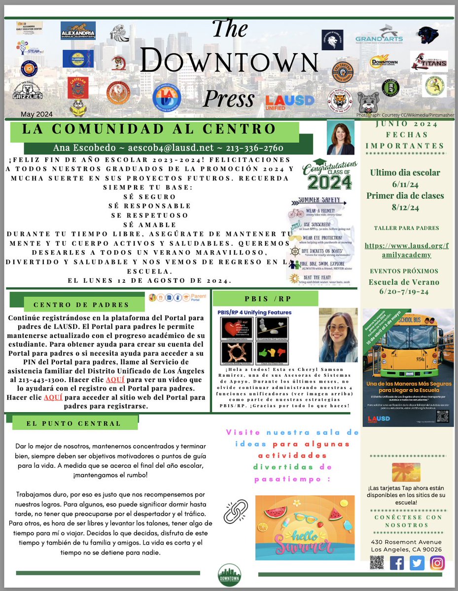 Our May/June 2024 Downtown Network Newsletter is now available at: / Nuestro boletín del Red de Downtown mayo/junio 2024 ya está disponible en: drive.google.com/drive/folders/…