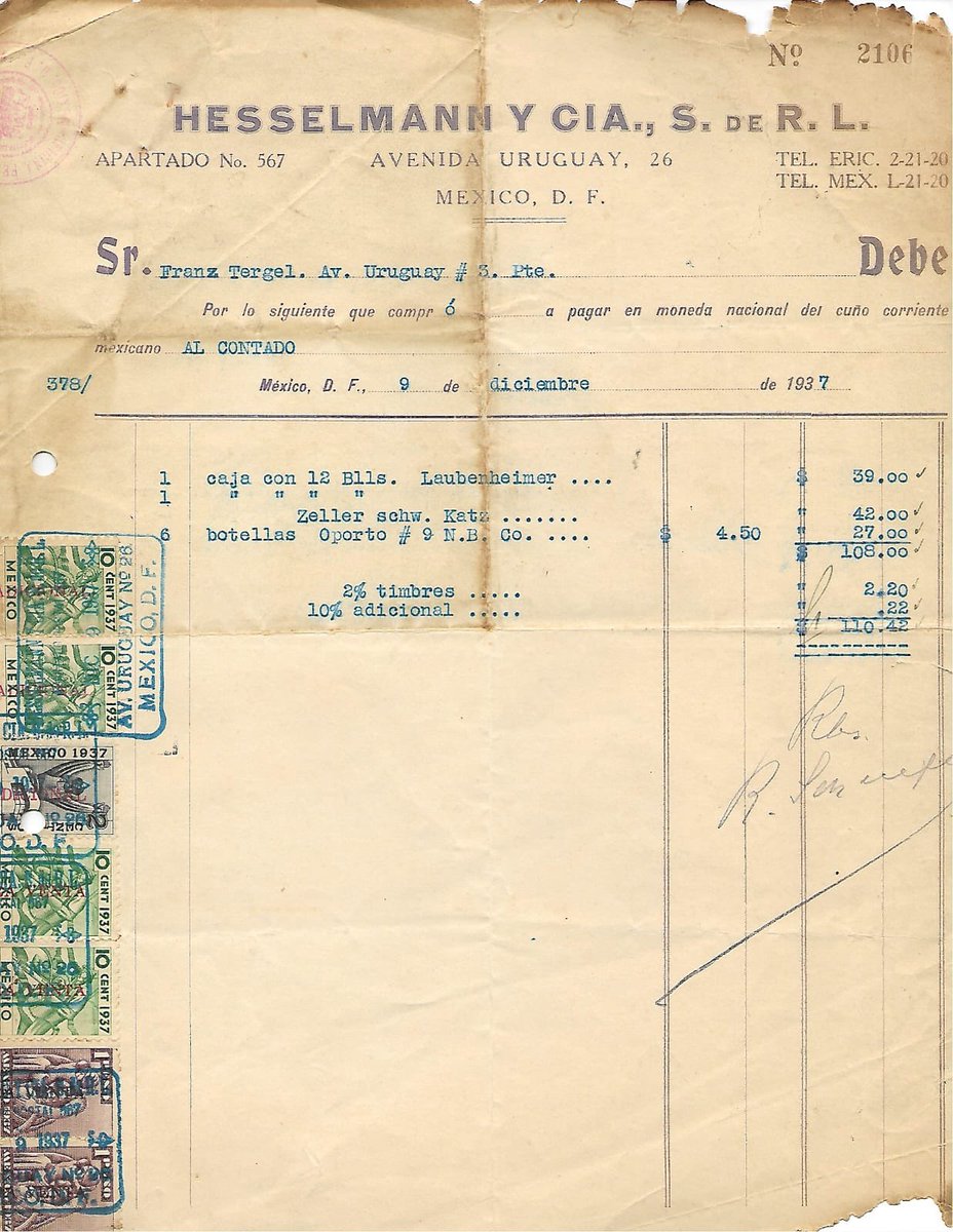 #RecuerdosdelDanubio Facturas de compra de vinos, diciembre de 1937. 🍷