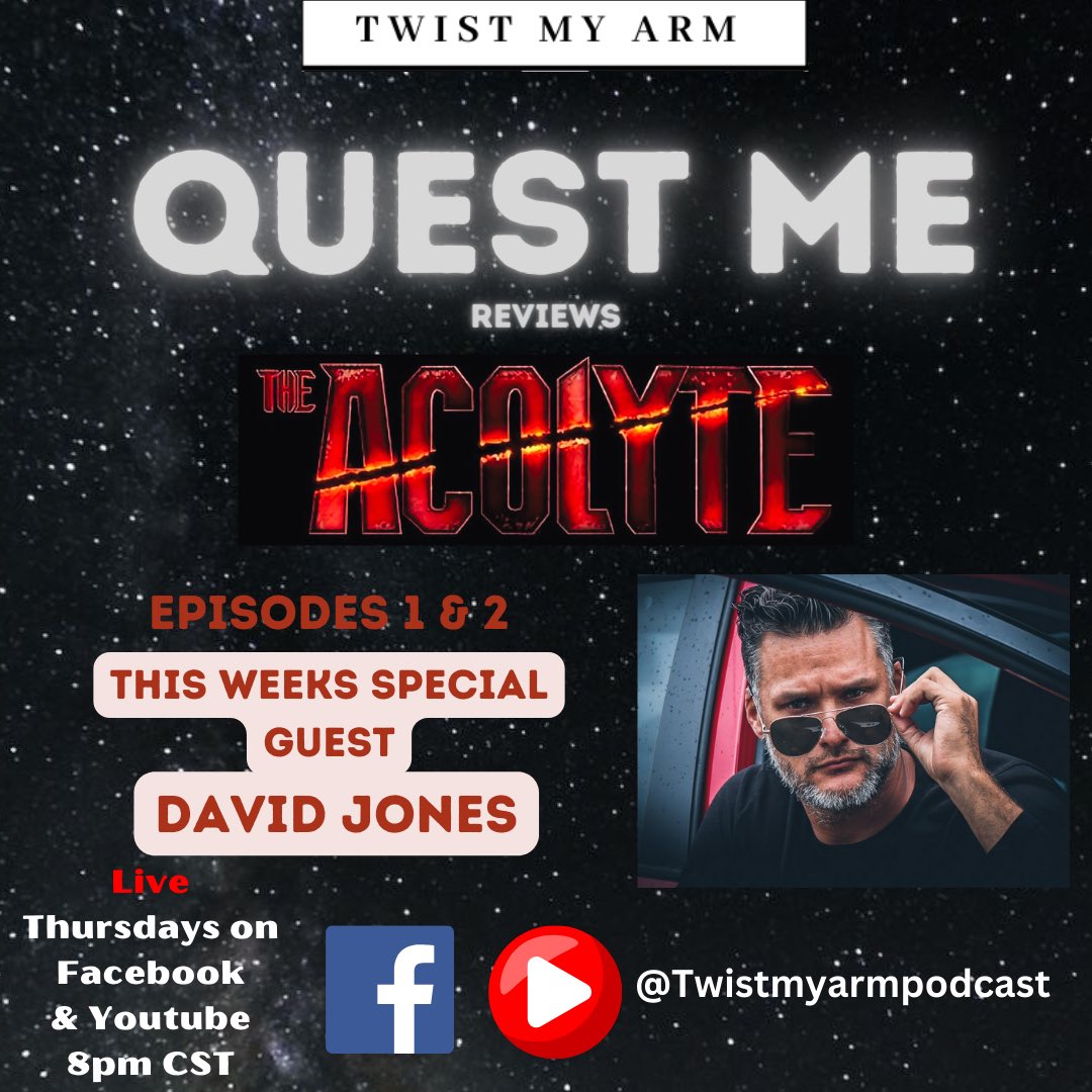 QuestMePodcast's tweet photo. I don’t think you’re ready for the return of #QuestMe! We have @thebigguy86 coming on this week to talk about episodes 1 and 2 of #theacolyte!! Join us tomorrow night at 8pm CST and let us know your thoughts on the newest #starwars series!! #podcast #live #youtube https://t.co/UbMIfMSBRw