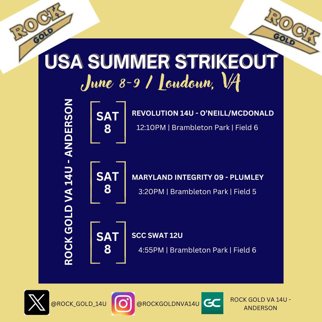 Excited to kick off our season this weekend in Loudoun, VA at the <a href="/USASoftball/">USA Softball</a> Summer Strikeout tournament! <a href="/ROCKGOLDVA/">ROCK GOLD VA ORG</a> #TogetherWeROCK