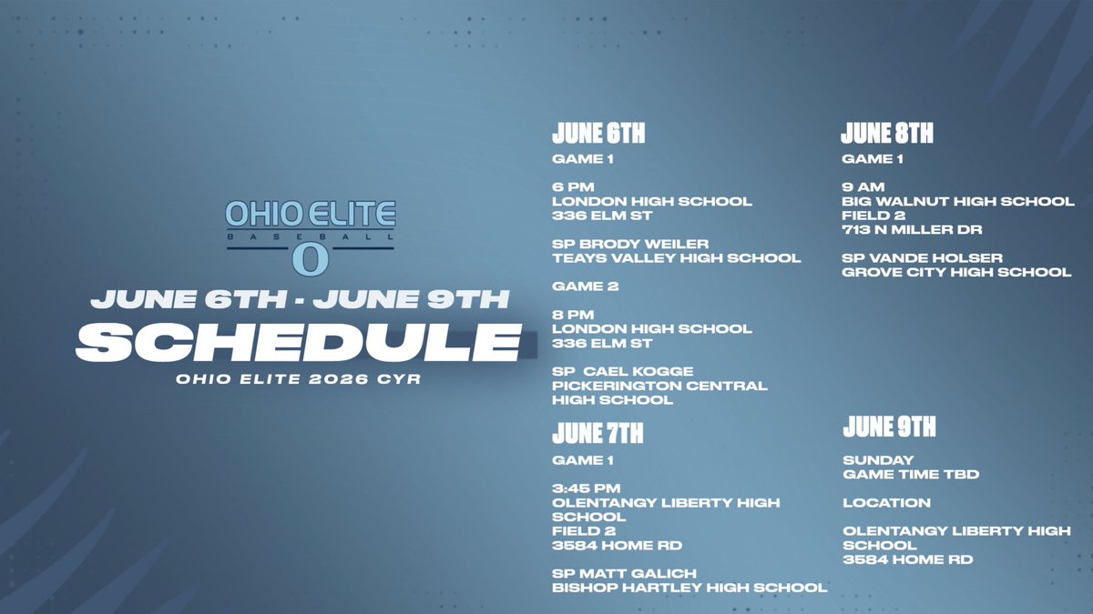 Come see us this weekend at the <a href="/PBRTournaments/">Prep Baseball Tournaments</a> Summer Invite 

**Starting pitchers for each game listed below with game times and site info