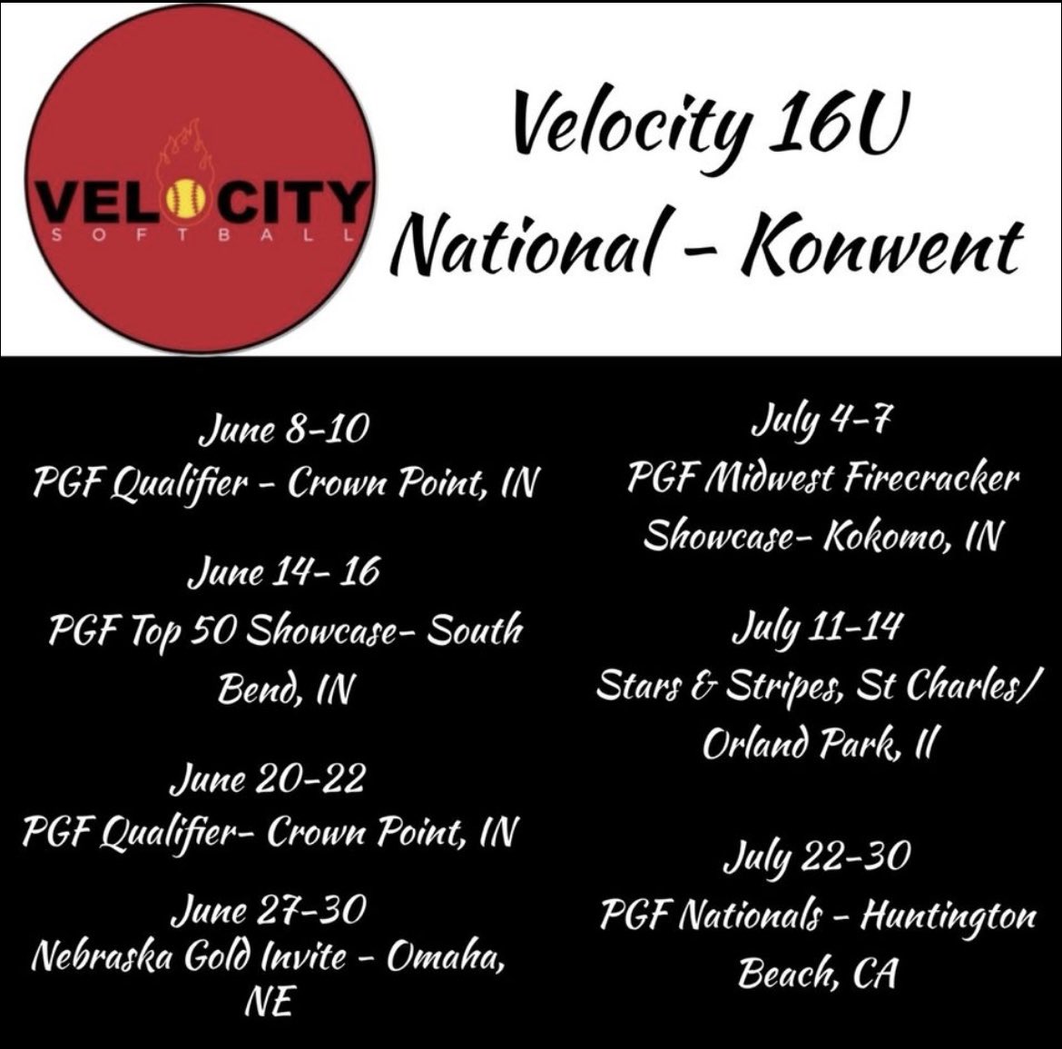 Excited to get our season started this weekend in Crown Point, Indiana! Look forward to seeing you at some of our games!