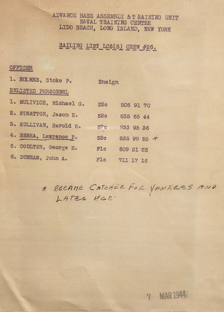 lindsayberra's tweet photo. On June 6th, 1944, Seaman 2nd Class Lawrence P. Berra was in a 36-ft #USNavy LCSS off of Omaha Beach with orders to shoot anything that came below the clouds. “Eisenhower told us to go, so we went,” Grampa said. And that was that, for so many men. #NeverForget #DDay80 #Yankees https://t.co/eswcw04IMC
