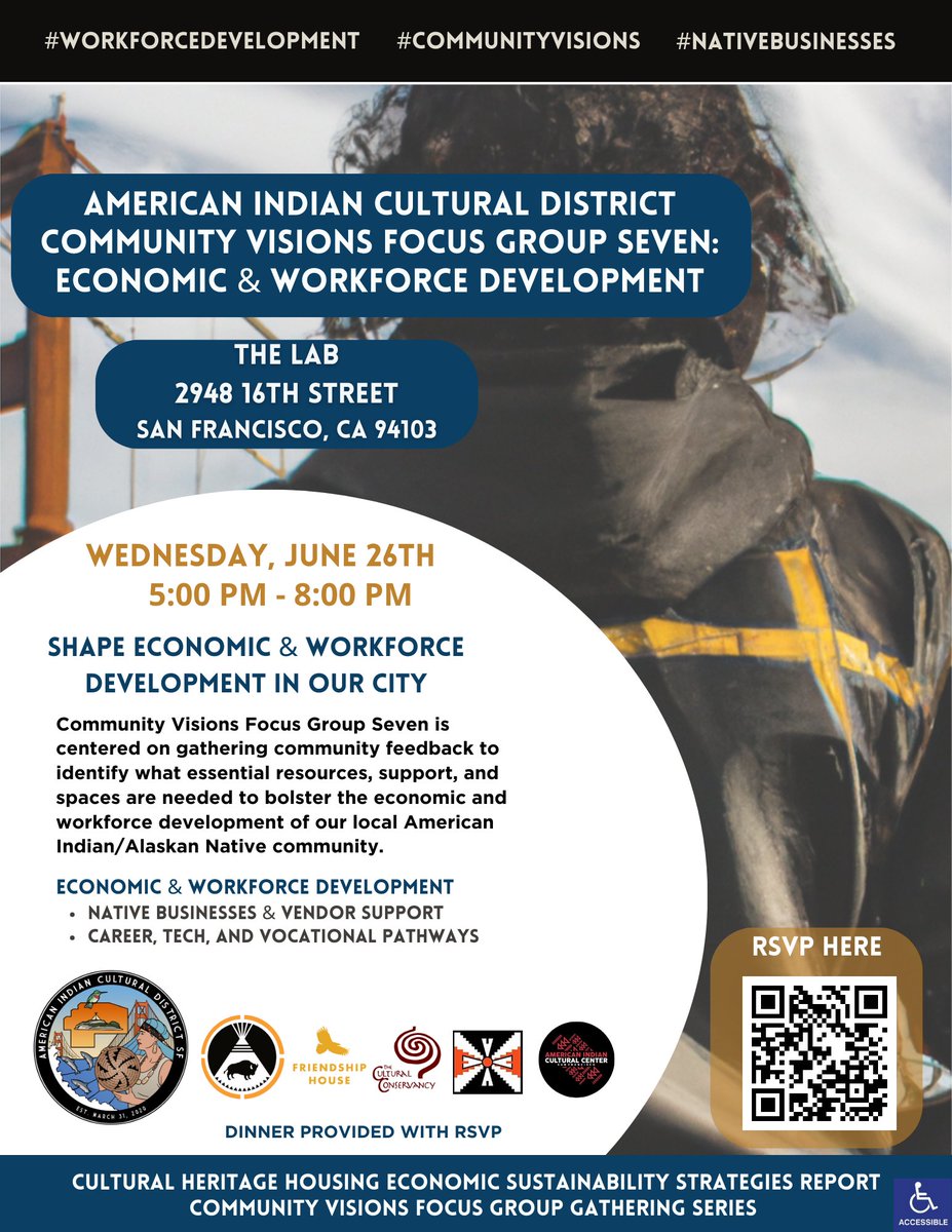 We would like to invite you to join us for the Seventh (AICD) Community Visions Gathering on Economic &amp; Workforce Development on Wednesday, June 26th from 5:00 PM - 8:30 PM at the The Lab! 
RSVP here: forms.gle/RV5oKD3dQH22Mz…… 
#CommunityEngagement #AmericanIndianVoices