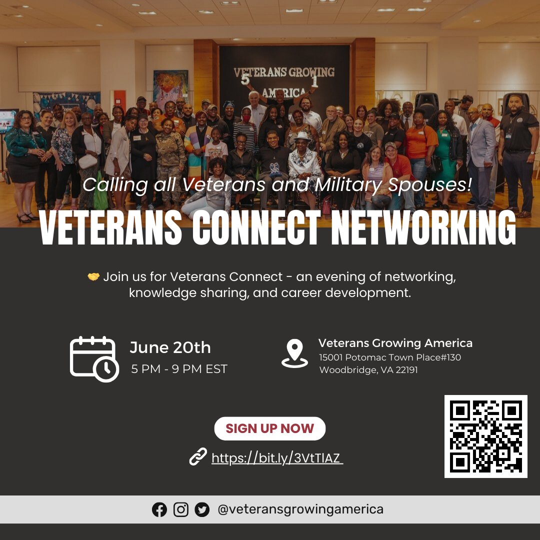 Veterans Connect Networking with a purpose on purpose.  Get connected with Business, Education, &amp; Employment Resources.  Free headshots, Food &amp; beverages.   
bit.ly/3VtTlAZ
Who: Veterans, Military Spouses, Active Duty, Reserves &amp; Supporters
<a href="/VetsExperience/">Veterans Experience</a> #VetResources