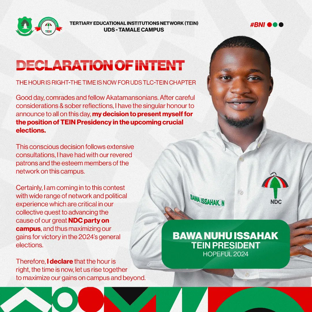 Issahak0264's tweet photo. Student Political Design I did for Bawa Nuhu Issahak aspiring @TeinUdstamale President. 
.
.
#misaakib #acegrafix #ACE #tamaleghana #uds #udstein #tein #ndc #ndc2024 #johnandjane2024 #BNI #Origin https://t.co/FpG7qeFyfs