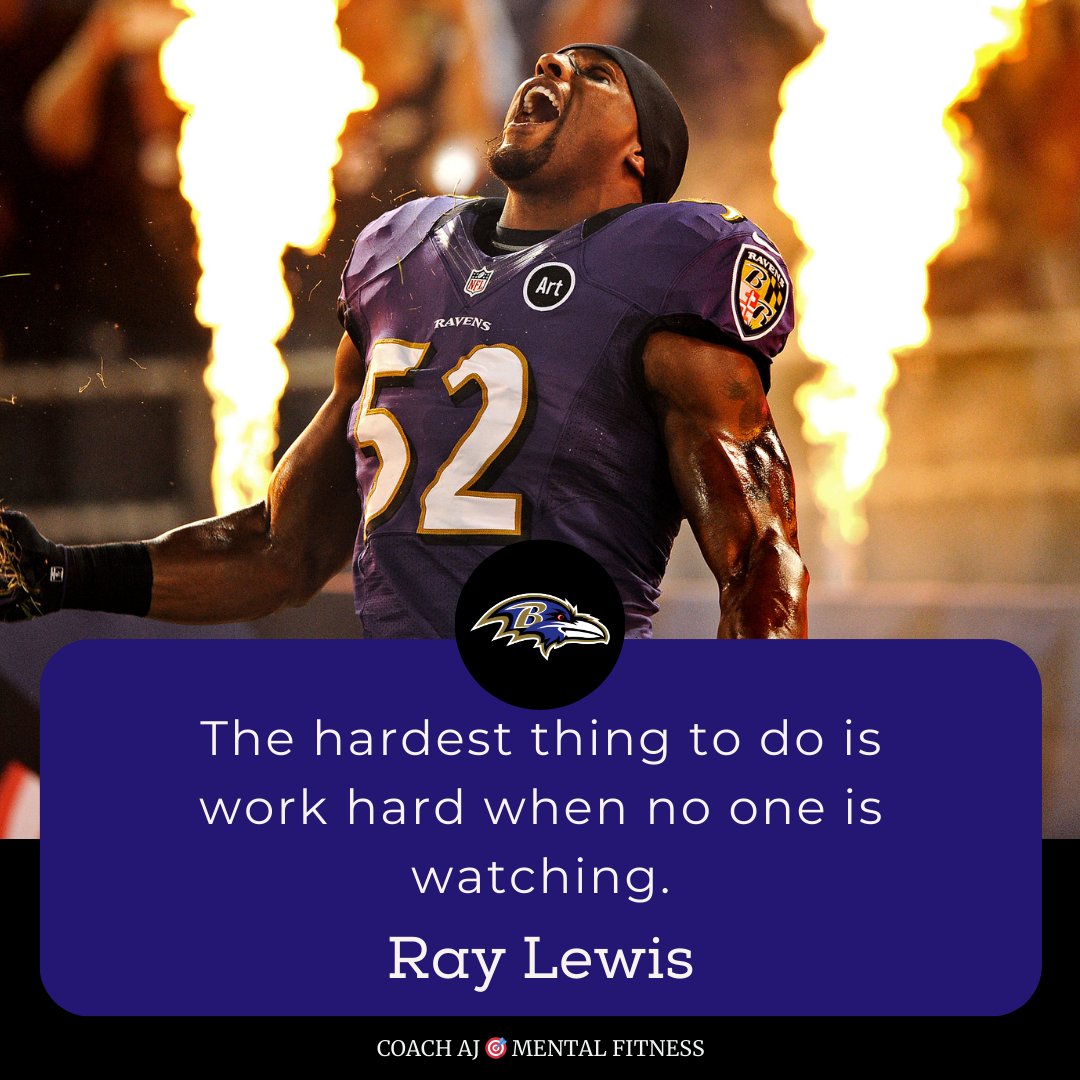 𝐑𝐀𝐘 𝐋𝐄𝐖𝐈𝐒 𝐎𝐍 𝐇𝐀𝐑𝐃 𝐖𝐎𝐑𝐊: "The hardest thing to do is work hard when no one is watching." 
• It takes self-discipline and commitment to your goals.
• It means focusing on improving and growth
• It takes character and integrity.