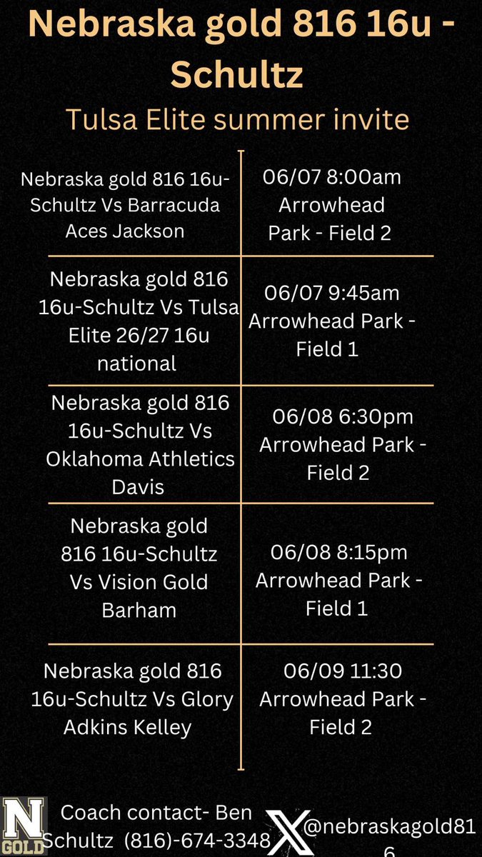 Bekah_gabriel's tweet photo. Excited to hit the field in Tulsa with my team this weekend! Here’s my schedule⬇️ @nebraskagold816 @BryanKHoward1 @PunzAnderson https://t.co/VQne6GiuRC