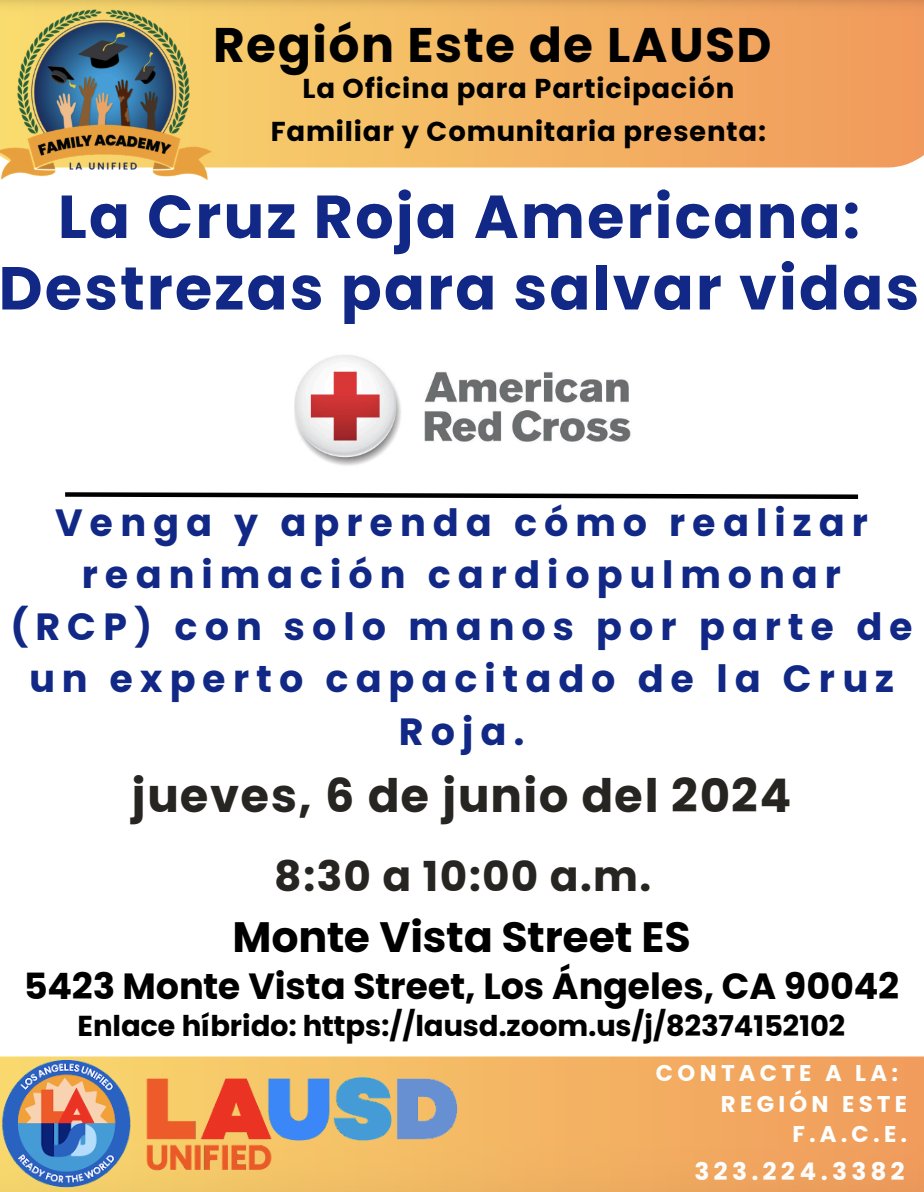 EastLANetwork's tweet photo. Join our special Family Academy and learn life-saving skills with an expert from the American Red Cross. You will get to practice CPR skills in person and on the Webinar. https://t.co/KILmJRzXRX