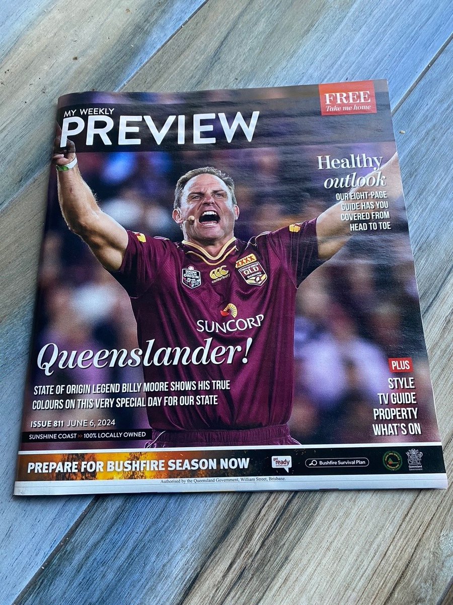 It's a great day to be a QUEENSLANDER! This is my cover story on Queensland Day today, featuring a passionate Queenslander and State of Origin and rugby league legend Billy Moore. Read it at myweeklypreview.com.au/news/happy-que…