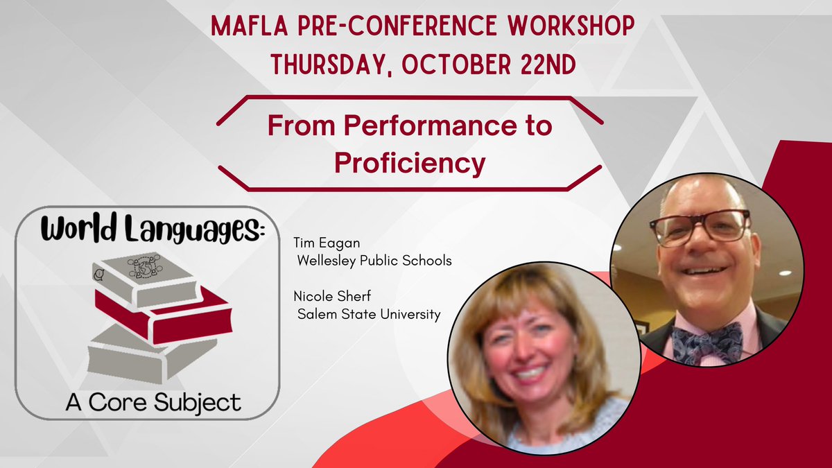 Wondering how to move from Performance to Proficiency? Then you’ll want to attend Nicole Sherf and Tim Eagan’s Pre-Conference workshop at the MAFLA Conference this Fall!! Visit the link for the full Pre-Conference line-up and conference registration: mafla.org/pdonline/confe…