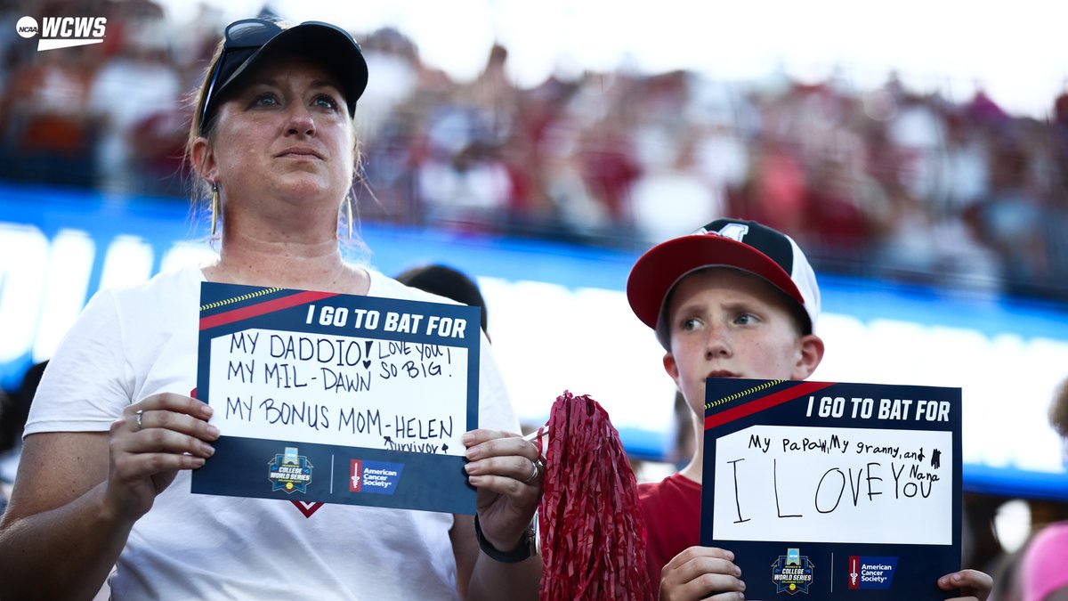 NCAASoftball's tweet photo. Strikeout cancer 🎗️

#WCWS https://t.co/EnwdX4E8jn