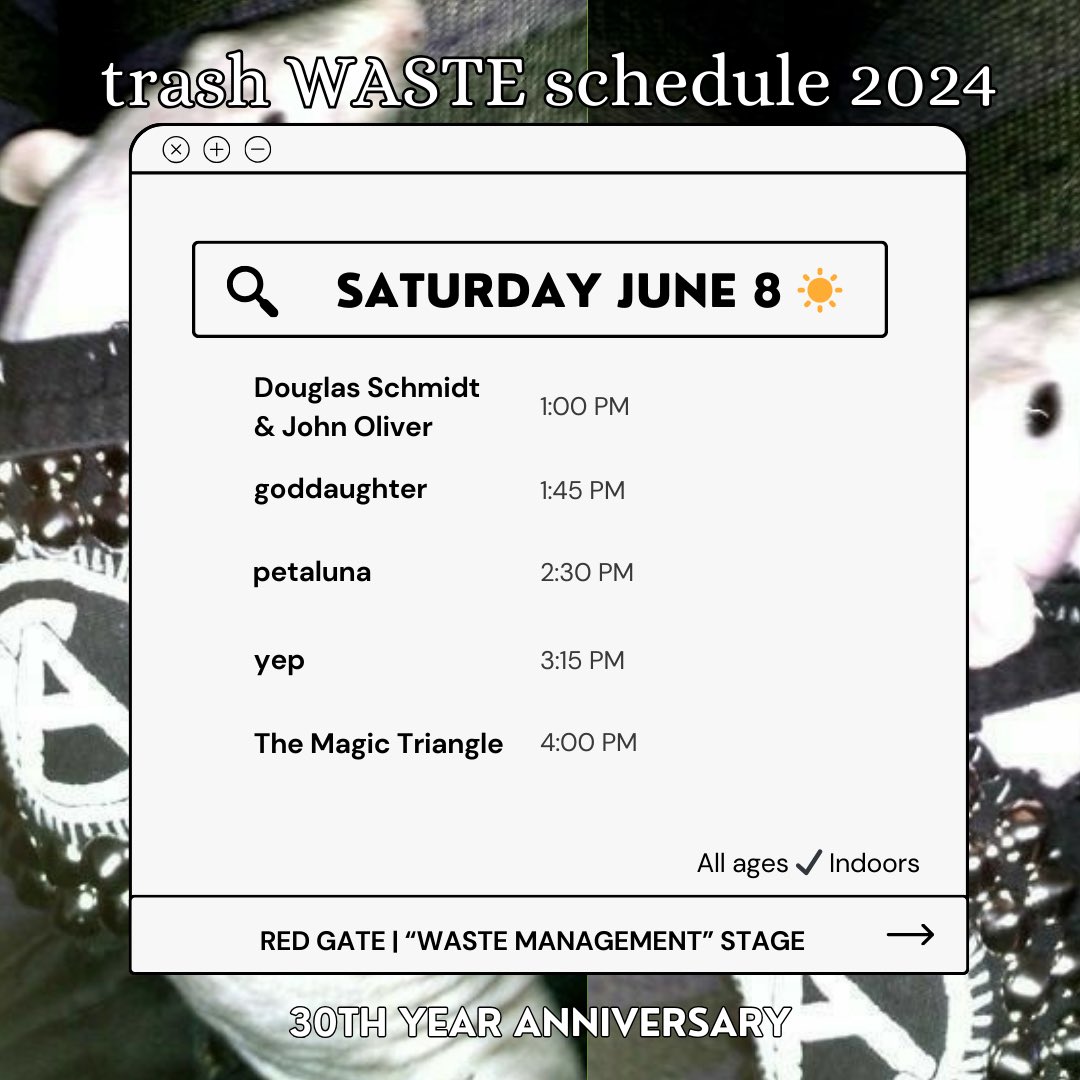 musicwaste's tweet photo. WASTE MANAGEMENT STAGE ->
FULL SCHEDULE AVAILABLE 
ON MUSICWASTE INSTA • https://t.co/QyRhYca8As