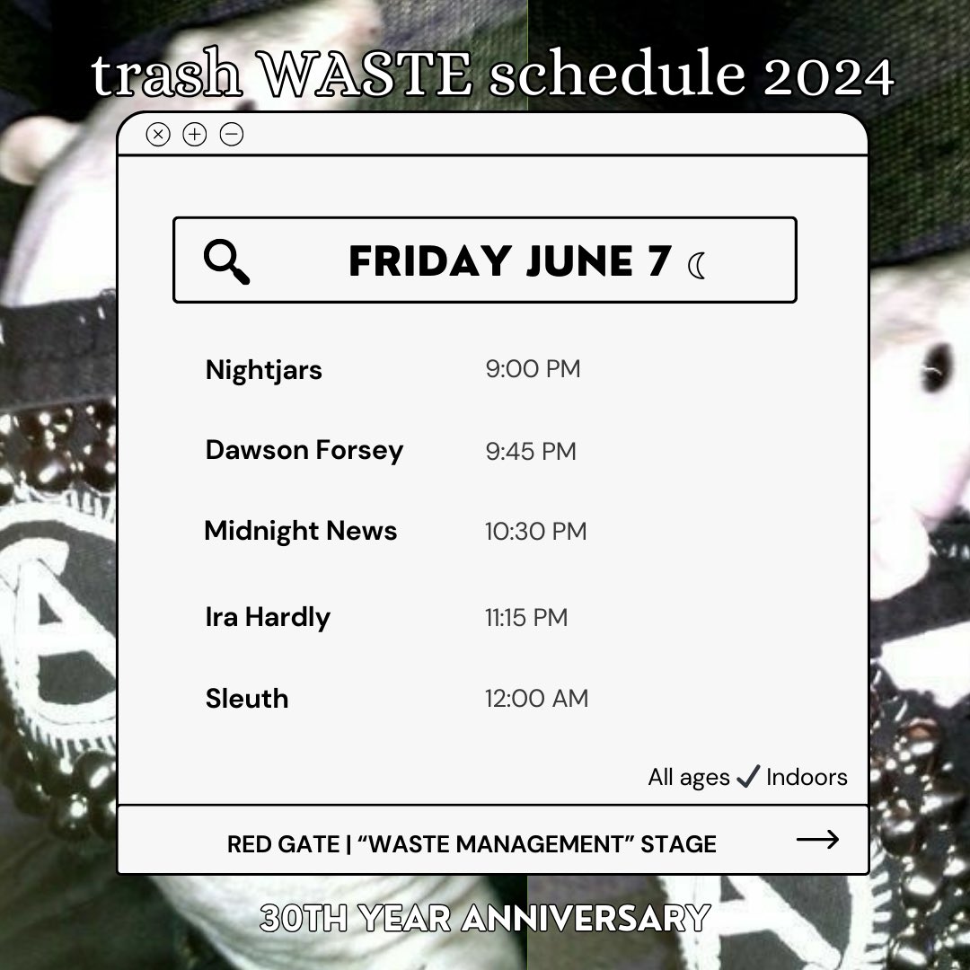 musicwaste's tweet photo. WASTE MANAGEMENT STAGE ->
FULL SCHEDULE AVAILABLE 
ON MUSICWASTE INSTA • https://t.co/QyRhYca8As
