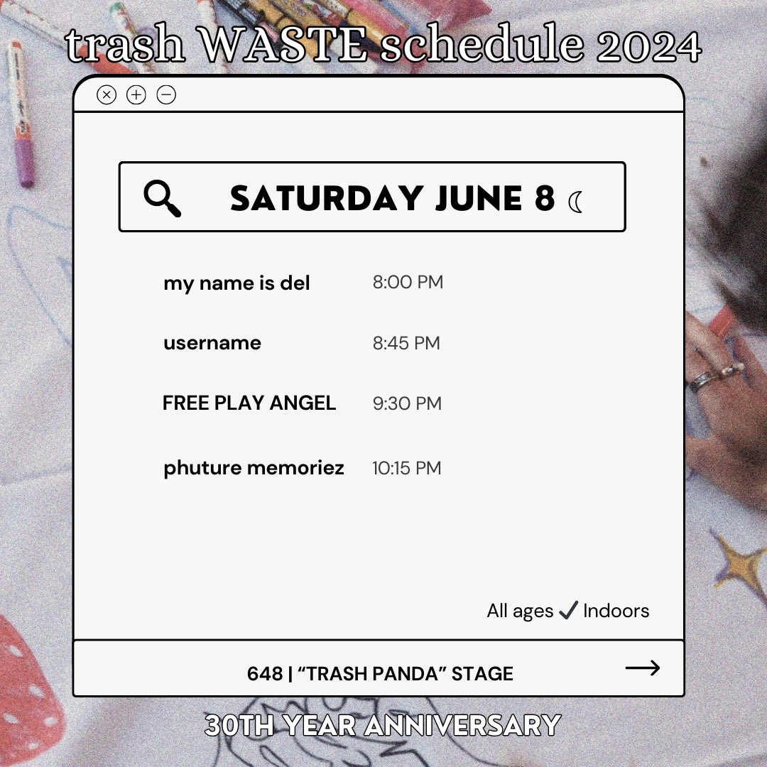 musicwaste's tweet photo. TRASH PANADA STAGE->
Trash Waste Gallery DayToNight Show 
FULL SCHEDULE AVAILABLE 
ON MUSICWASTE INSTA https://t.co/KaXHISt2K8