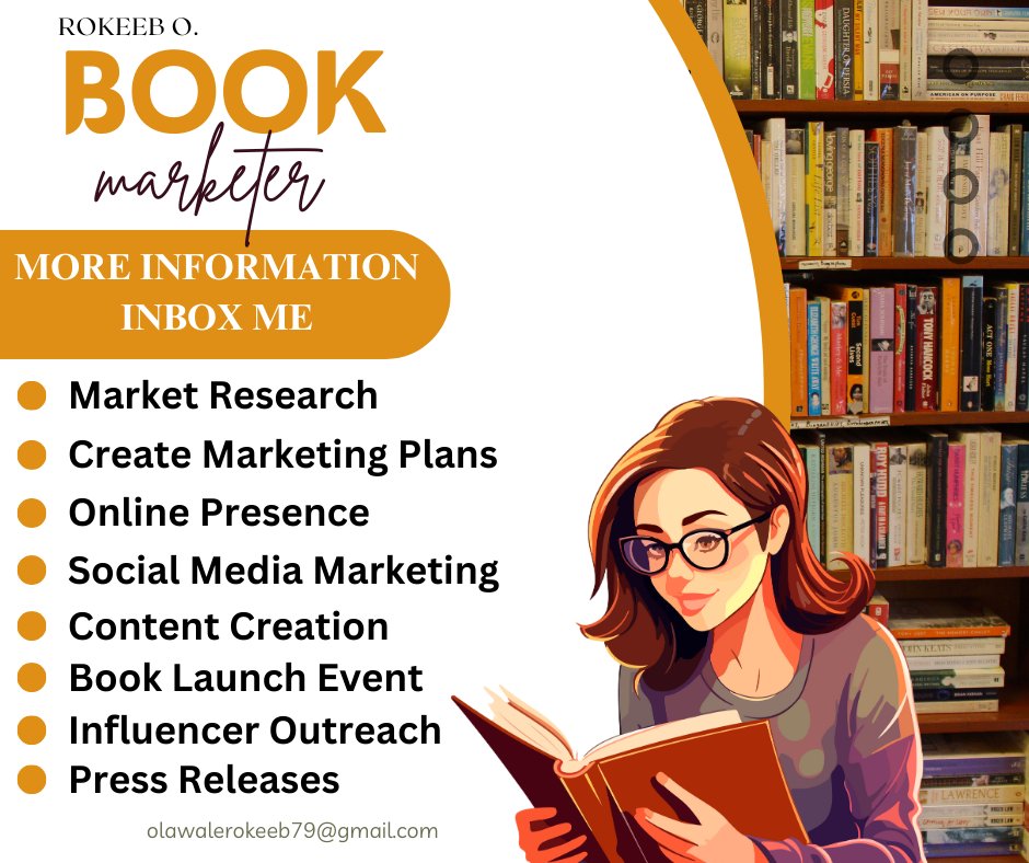 Rokeeb90's tweet image. As a book Promoter expert, I help authors like you.
Increase visibility and reach new readers
Boost book sales and Amazon rankings
Build a loyal fan base and email list.
Craft a compelling brand and author platform.
#BookMarketingExpert #AuthorSuccess #BookPromotion #ReadingIsFun