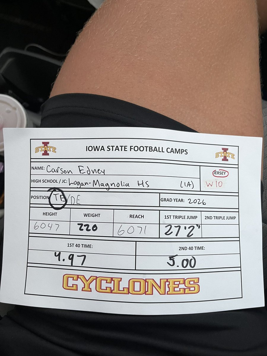 CarsonEdney's tweet image. Had an awesome time at the @CycloneFB camp! Thank you to coach @T_Mouser and the rest of the staff for all of their advice
White jersey #10
