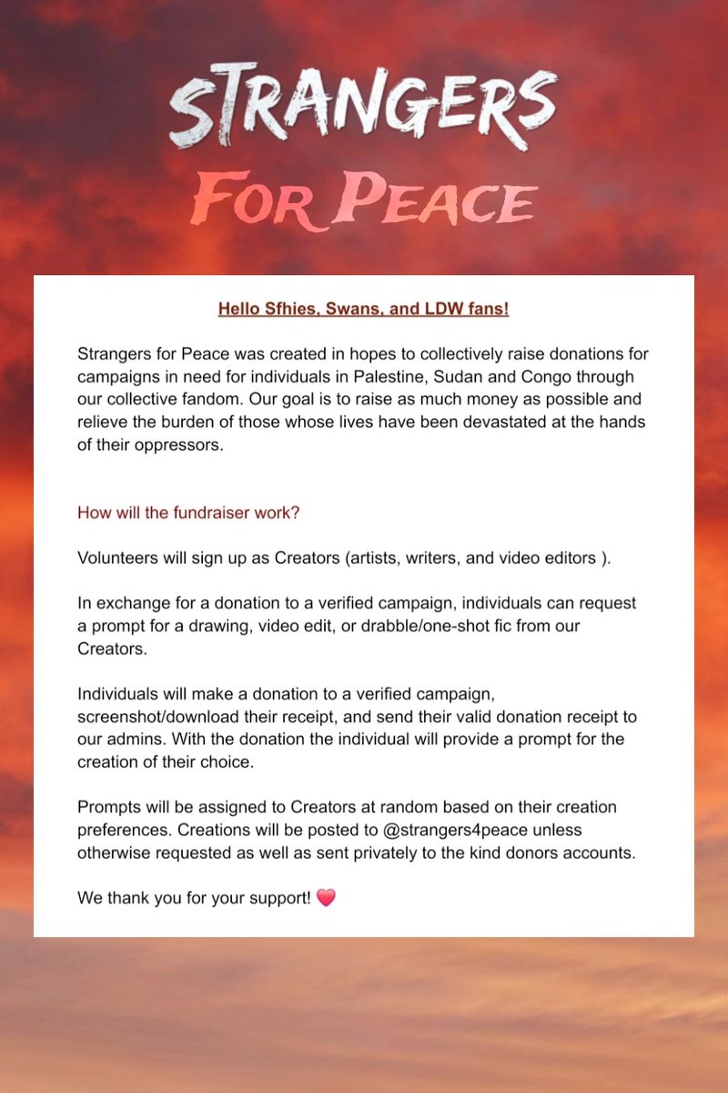 An introduction from our admin team #Strangers4Peace

If you're interested in signing up as a volunteer creator we will be posting sign-up forms soon!

 #StrangersFromHell #YimSiwan #LeeDongWook #EyesonRafah #EyesonSudan #CongoisBleeding