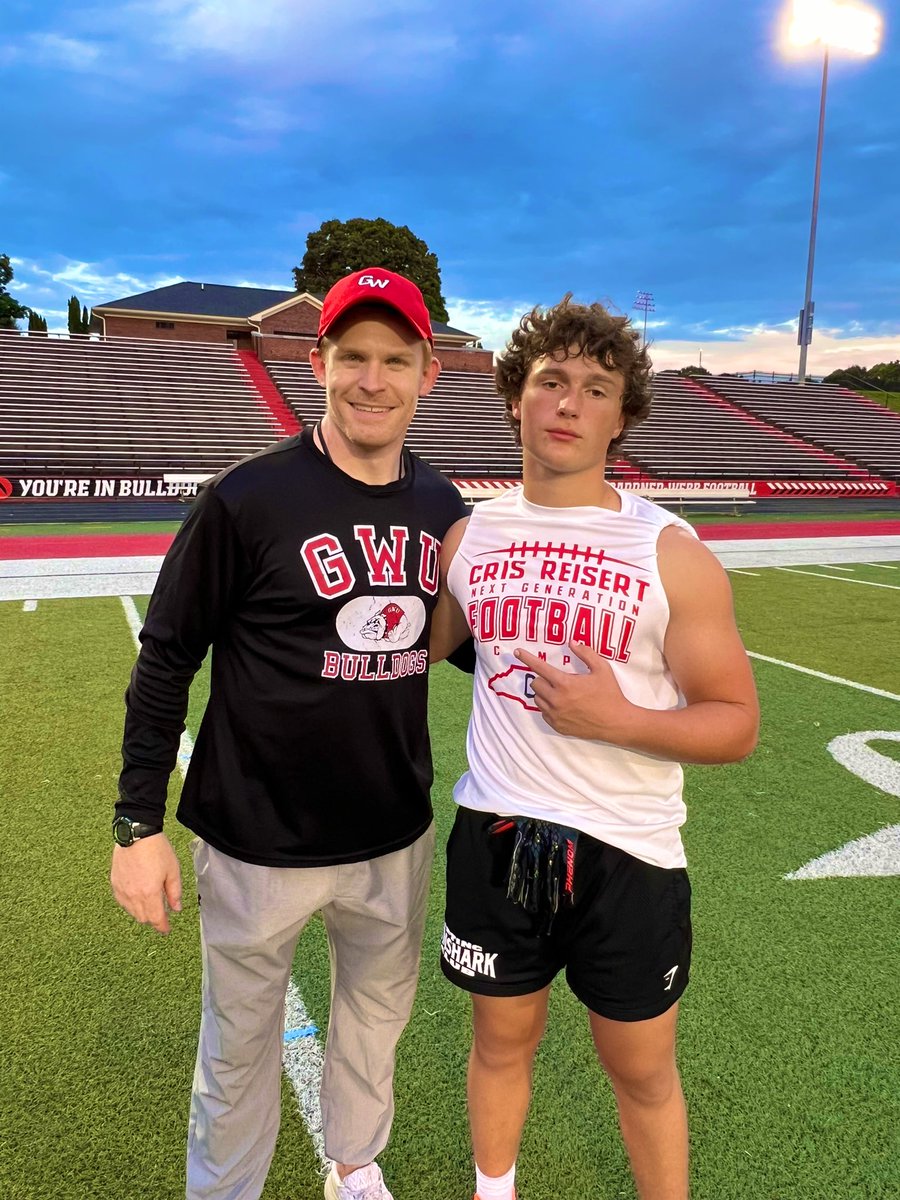 HaydenHall_11's tweet photo. Awesome camp at @GWUFootball today! Thank you @CoachReisert for putting this together! Appreciate the coaching and encouragement @Coach_Gardiner!

@704ragingbull @_CoachBolding @coachMBloom @CoachSki704 @HRHSrecruits #GoBullls https://t.co/mDQSLRitGP