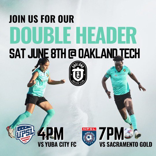 First Double Header of the season! First game kicks off at 4 pm! 

See you there!

#OSC #OaklandSC #OaklandSoccerClub #UPSLWomen #OaklandSoccer #soccer #futbol #NPSL #NPSL24