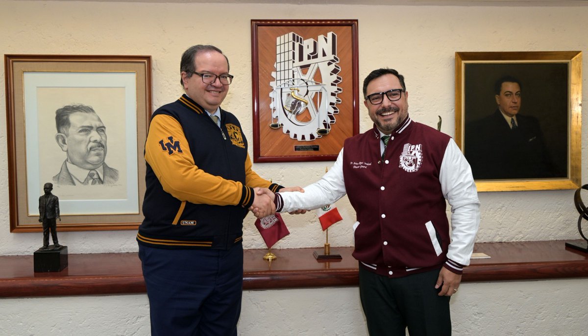 UNAM_MX's tweet photo. ¡Histórico encuentro UNAM - Politécnico! 🤝 Hoy, el #RectorLomeli y el Dr. Arturo Reyes Sandoval, director del @IPN_MX, sellaron un nuevo capítulo de cooperación entre ambas instituciones. https://t.co/U6uyj0ZyKL