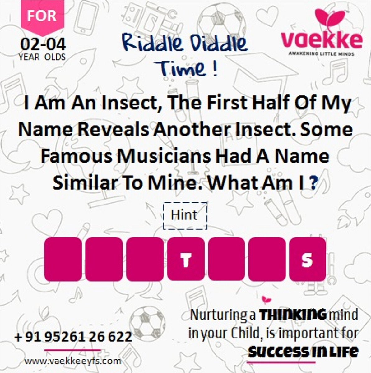 VaekkeEYFS's tweet image. RIDDLE DIDDLE TIME 

Unravel mysteries &amp;amp; tickle your Child's brain with fun challenges! 

Nurture the skill of Thinking, in your Child at a Foundation Level with Vaekke activities. 

#RiddleDiddleTime #Vaekkeeyfs #DeviceFreePresschoolProgram #PreparingForKindergarten