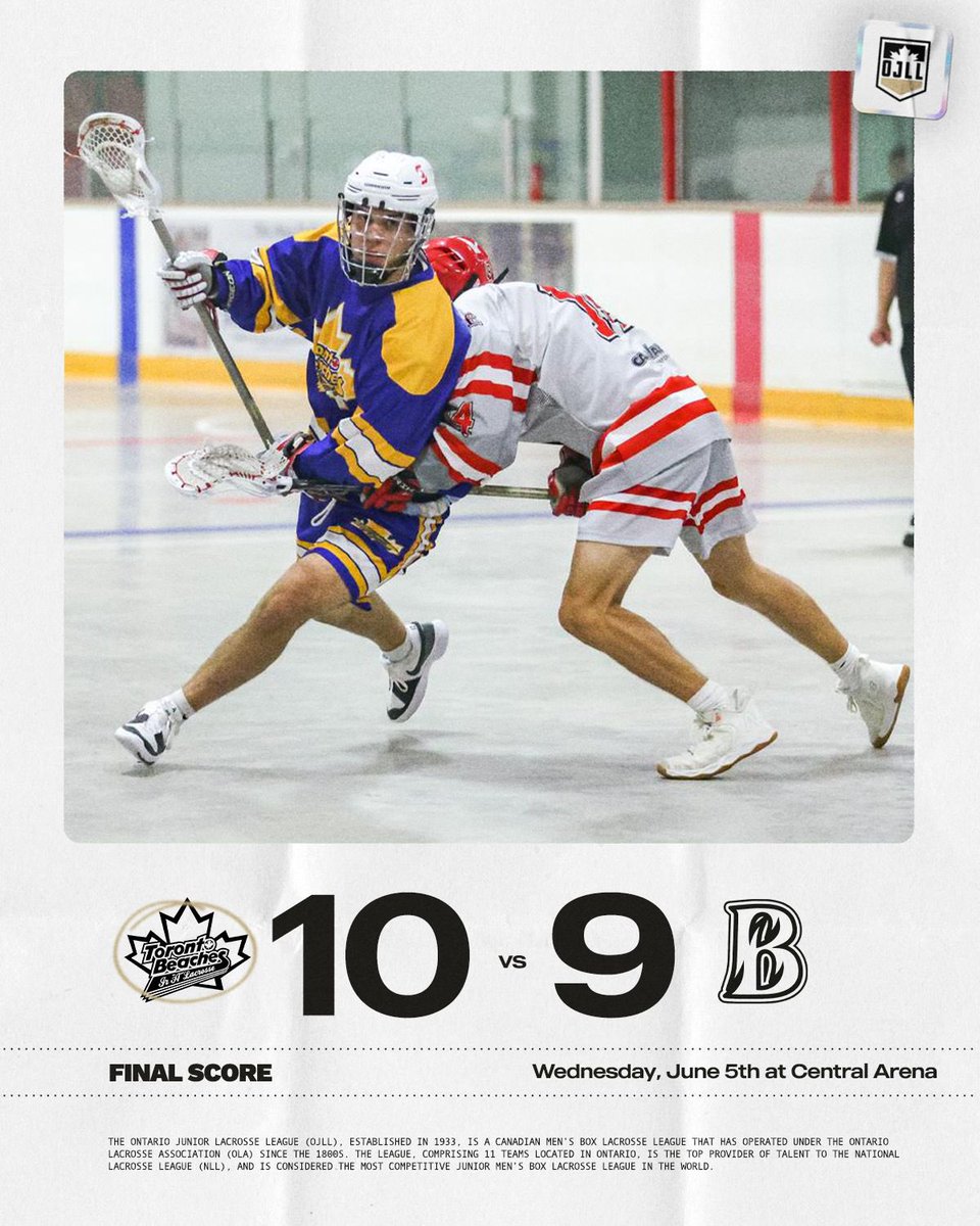 Toronto Beaches defeat Burlington Blaze 10-9 to maintain a perfect start to the season

#OJLL #OntarioLacrosse