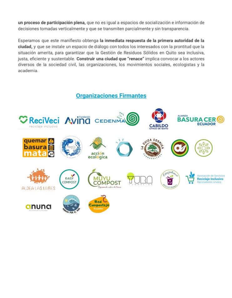 URGENTE:

Organizaciones sociedad  civil presentan un MANIFIESTO
a propósito del proyecto municipal del COMPLEJO AMBIENTAL. 

LEA cuáles son la PREOCUPACIONES sobre el eventual modelo de gestión de residuos y los potenciales RIESGOS  para la ciudad 👇👇👇 🧵:
