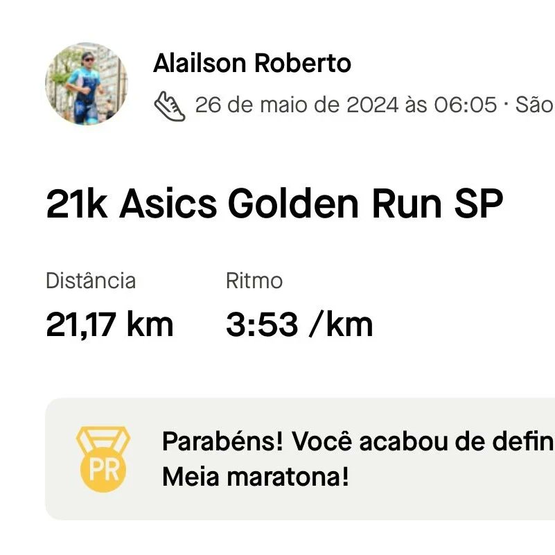 R11Oliveira's tweet photo. Meu primeiro título como preparador físico 🥇🥇
1-  último treino antes da prova fechando com 04:09

2 - Dia da prova 21 k batemos 3:53/km e ficamos no top 100! 

Fruto de um belo trabalho na preparação!  Voa alto 🚀

#asiscrungoldensp
#corridaderua
#runthestreat
#asisc
#21km https://t.co/QnlOKGlfe9